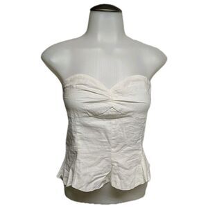 Kourt Top Women Medium Linen Blend Strapless Shirred Heart shaped Y2K White M